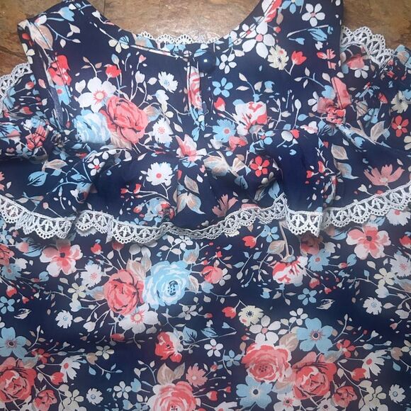 Lily Bleu Toddler Floral Dress 2T Navy Pink Ruffle Sleeve Summer Outfit - Picture 6 of 6